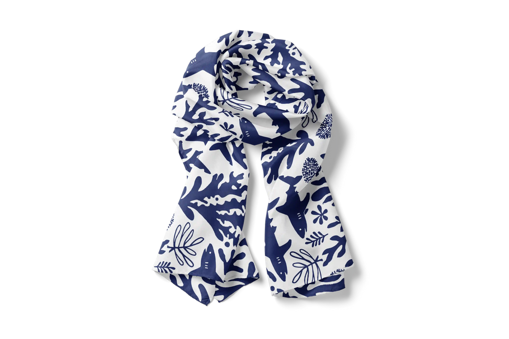 BLUE SHARKS&CORALS HO SCARF 150X48