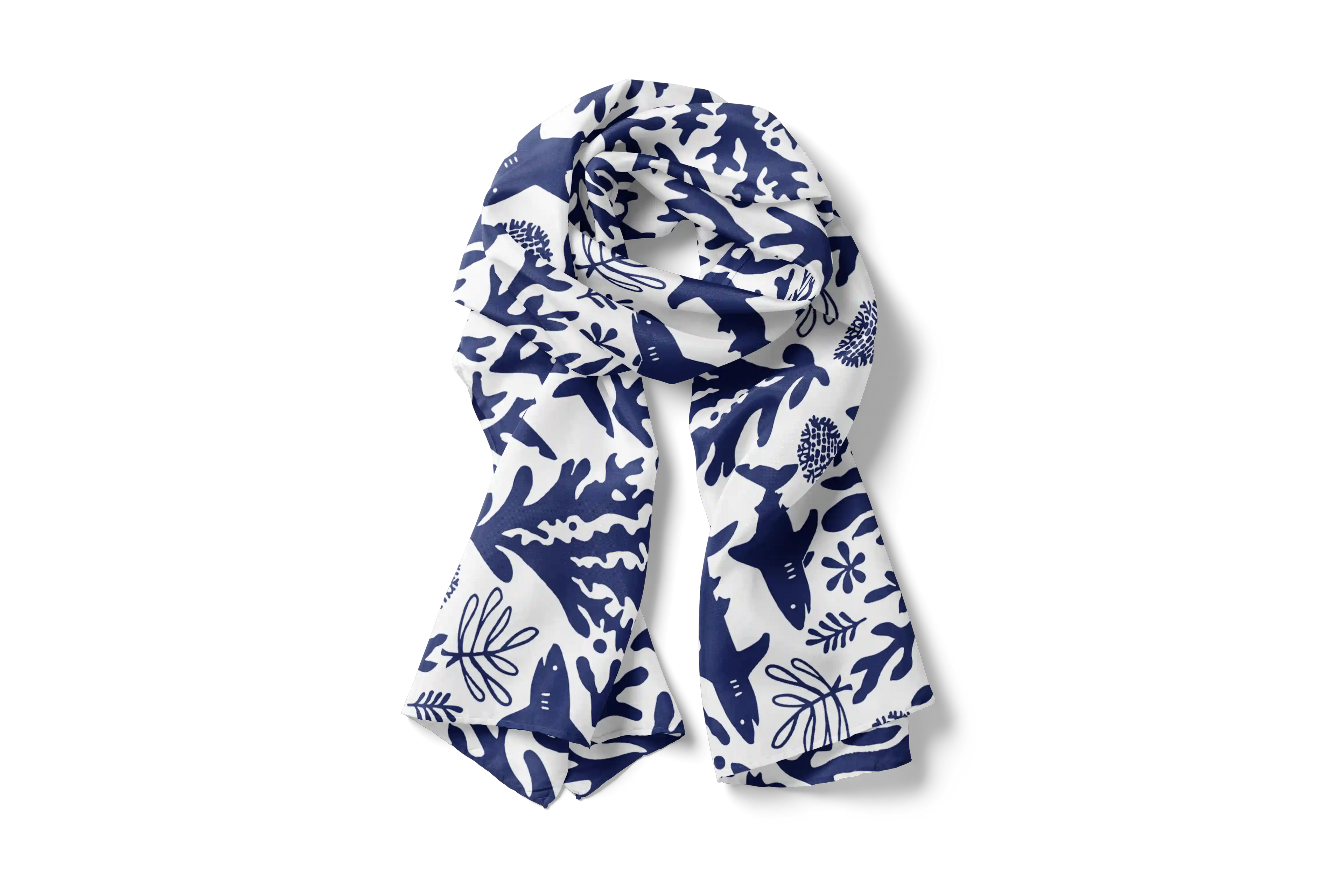 BLUE SHARKS&CORALS HO SCARF 150X48