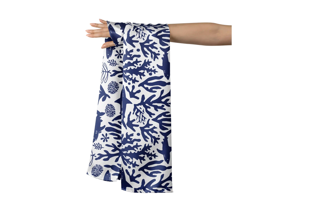BLUE SHARKS&CORALS HO SCARF 150X48