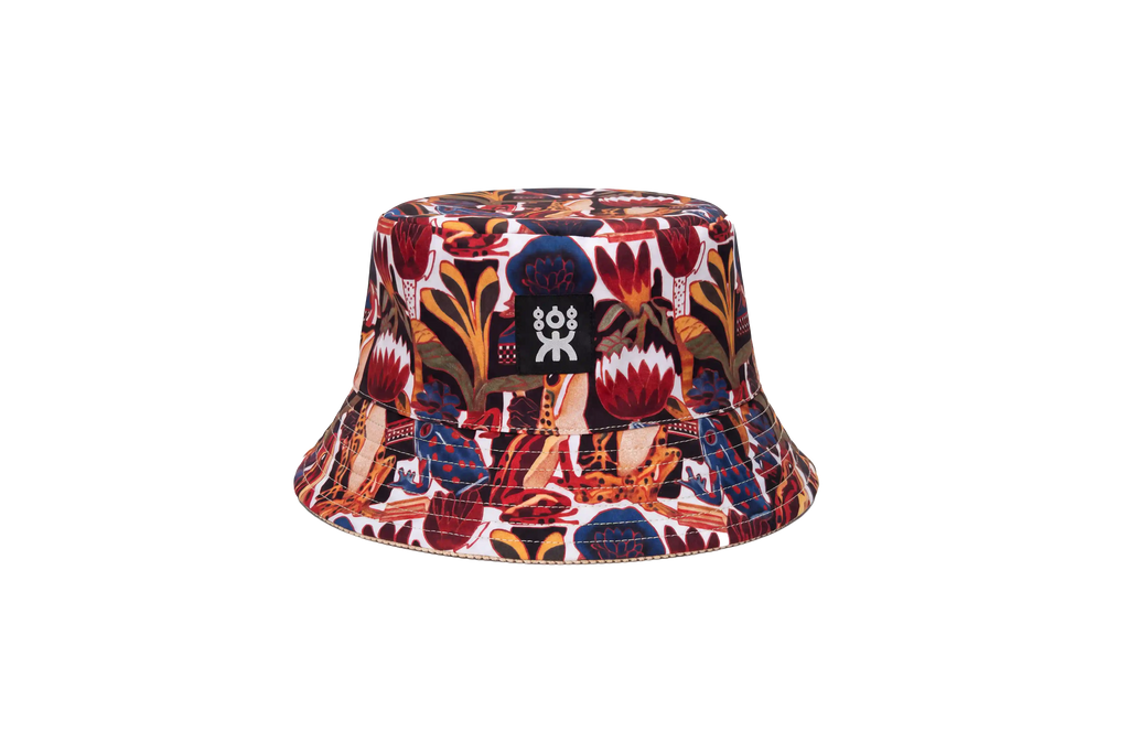 FROGS&PLANTS REVERSIBLE BUCKETHAT PRINT&BEIGE