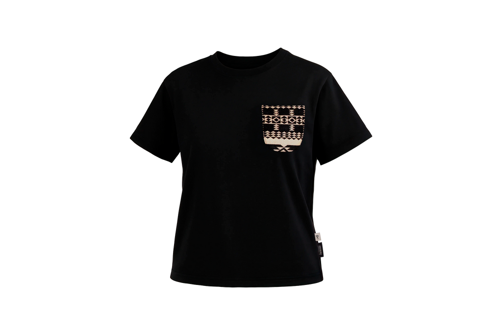 W ETHNIC POCKET BLACK T-SHIRT 01