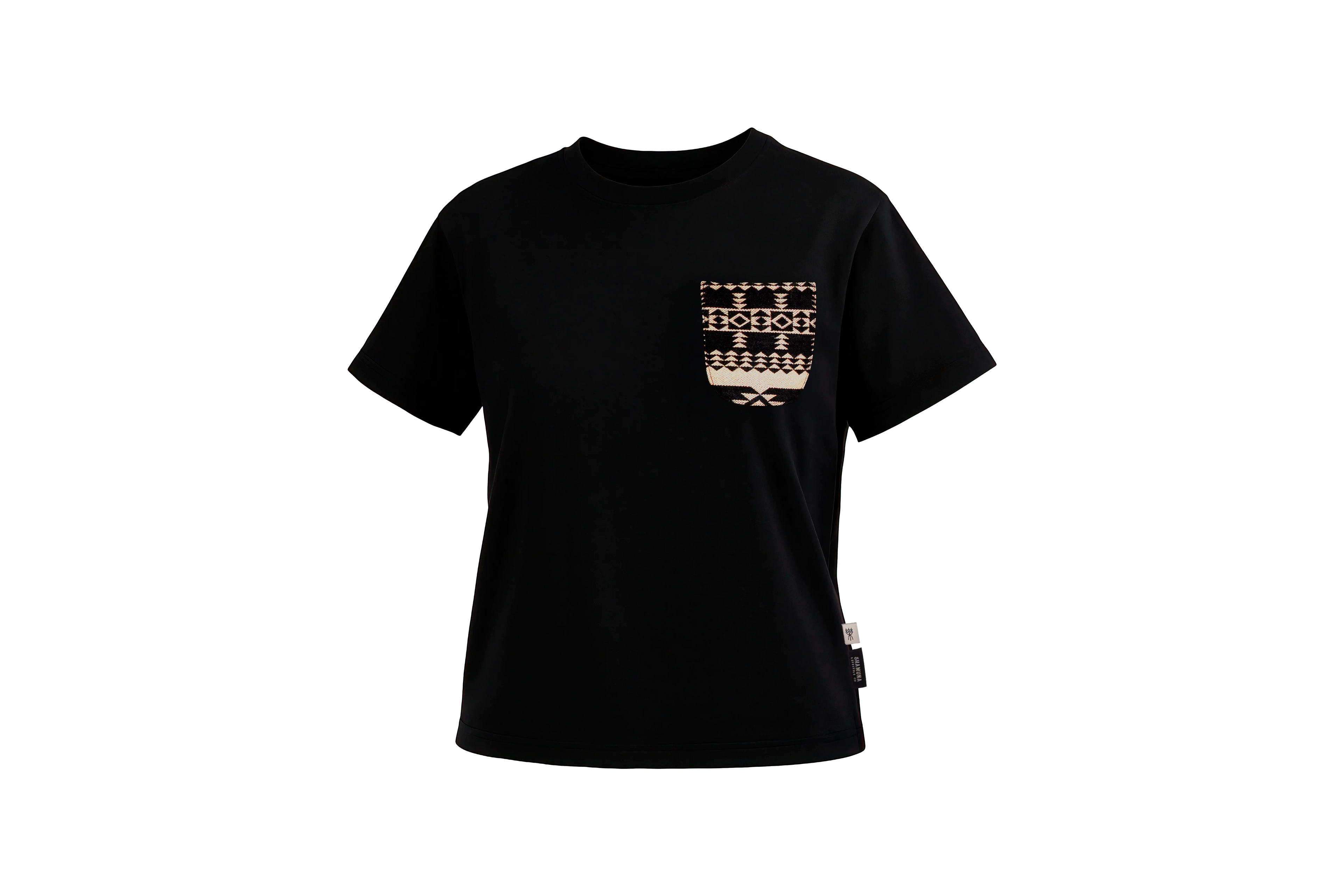 W ETHNIC POCKET BLACK T-SHIRT 01