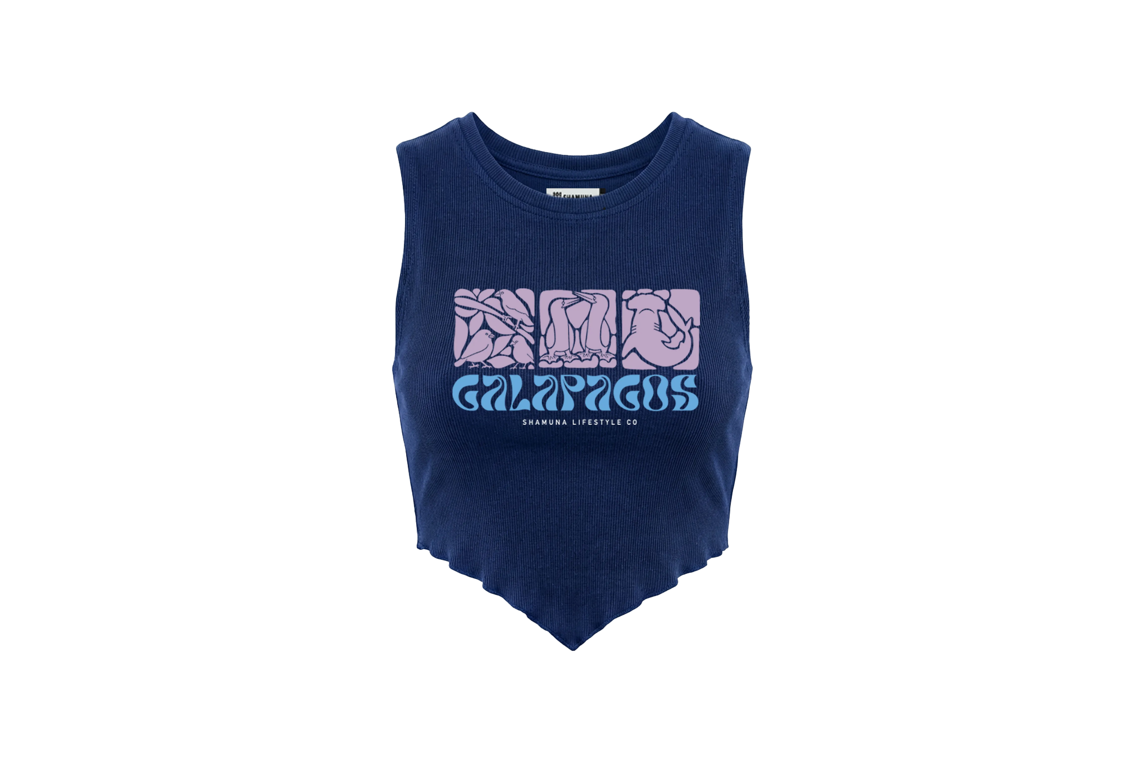 W GALAPAGOS ANIMALS BLUE TANK TOP
