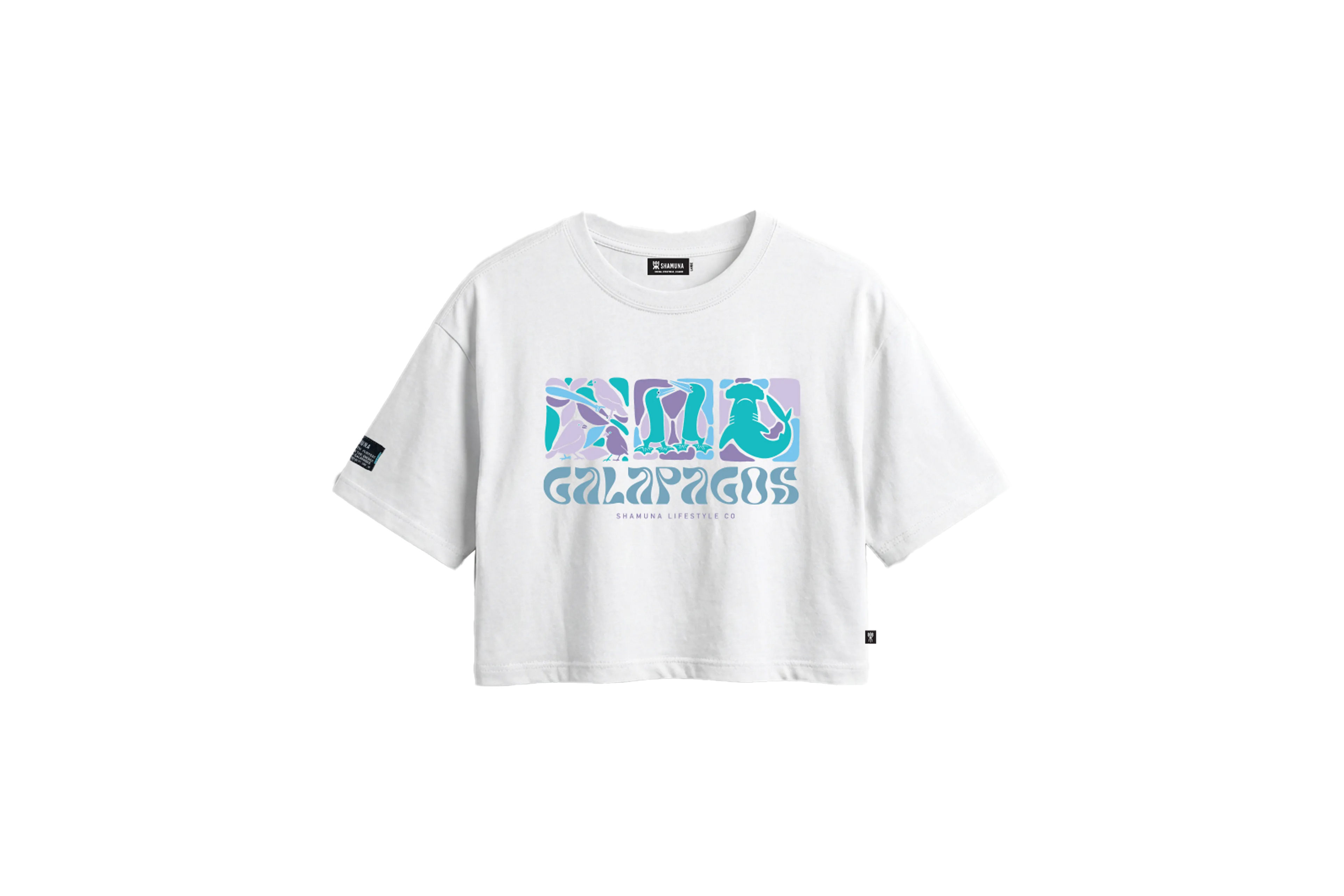 W GALAPAGOS ANIMALS RAW CROP TOP