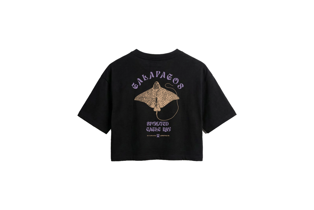 W SPOOTED EAGLE RAY BLACK CROP TOP
