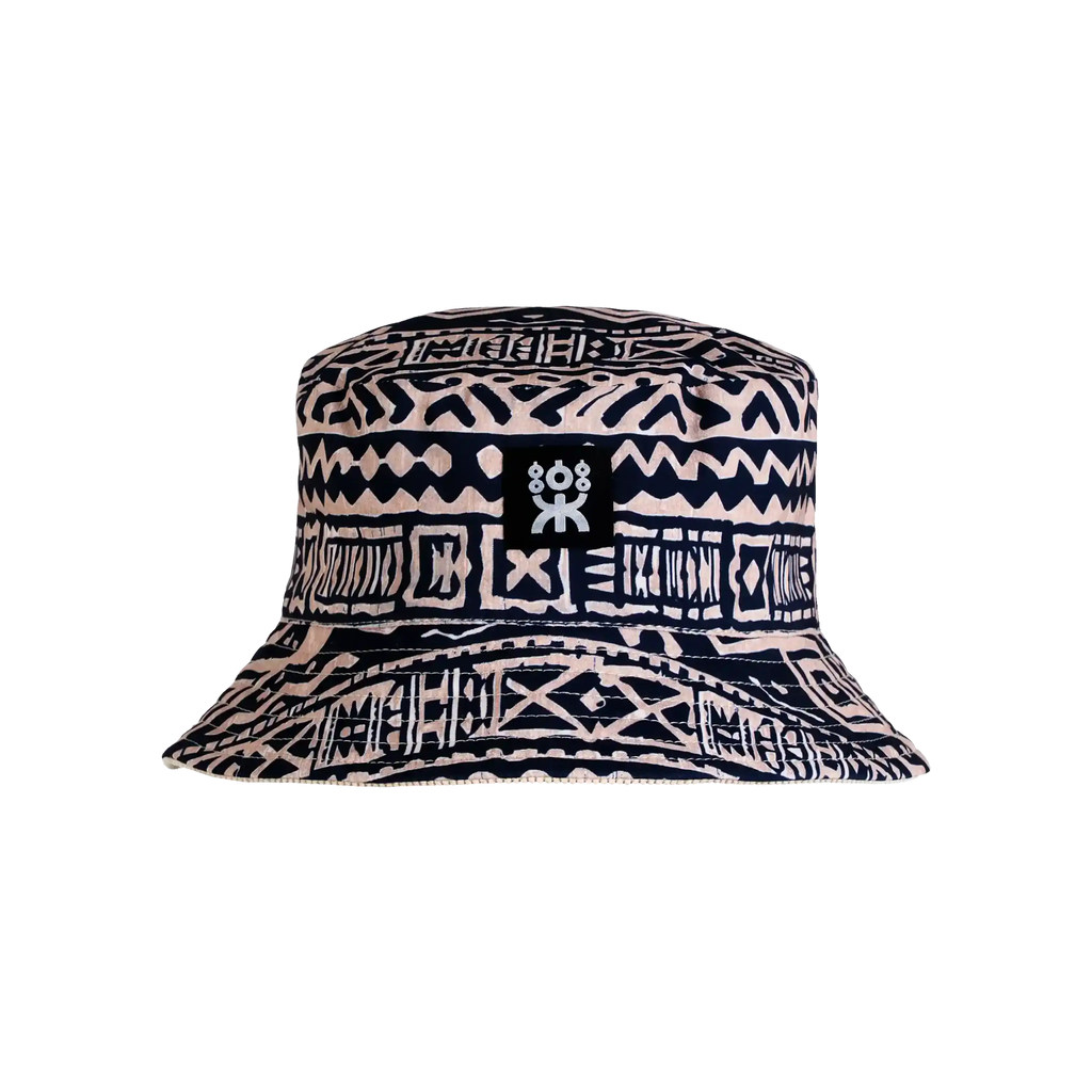 BLUE TRIBAL REVERSIBLE BUCKETHAT SAND