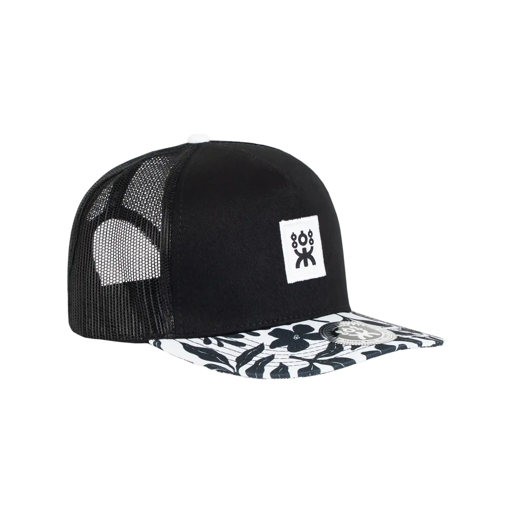 FLAT TRUCKER BLACK FLOWERS BRIM