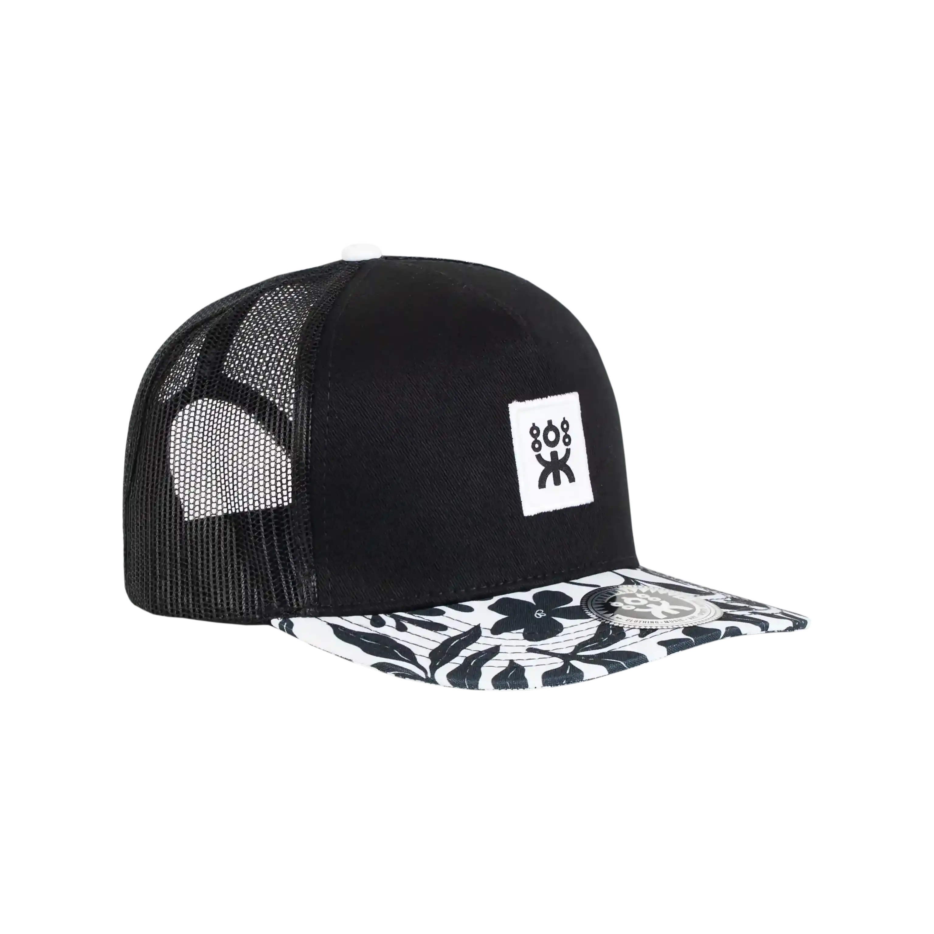 FLAT TRUCKER BLACK FLOWERS BRIM